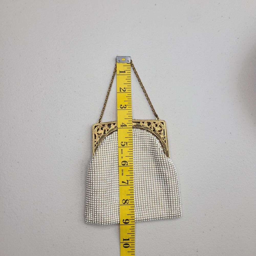Whiting & Davis White Enameled Mesh Bag Vintage 50's Gold Metal Frame Chain USA - Picture 3 of 16